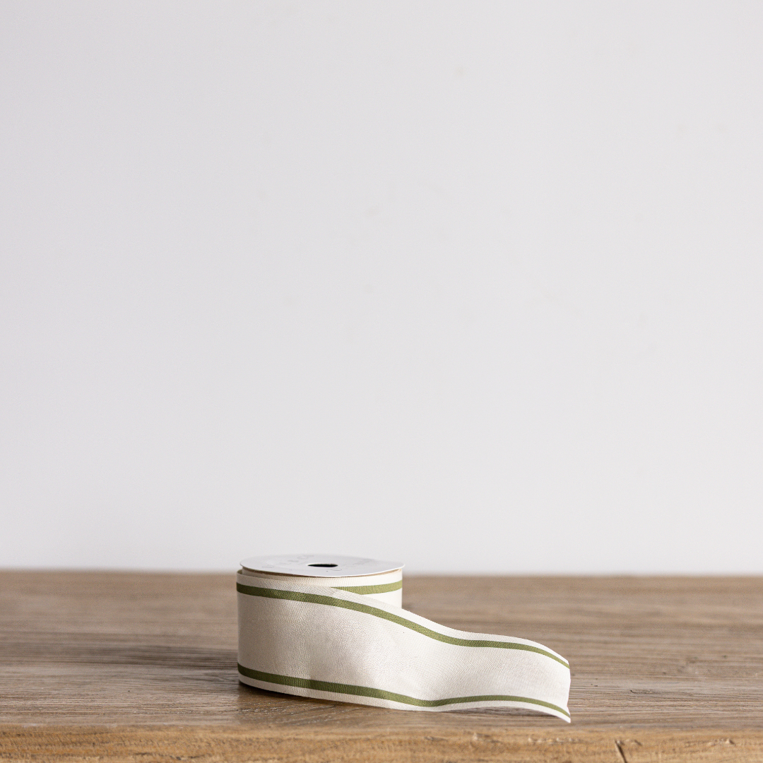 Sage Stripe Woven Ribbon: Medium