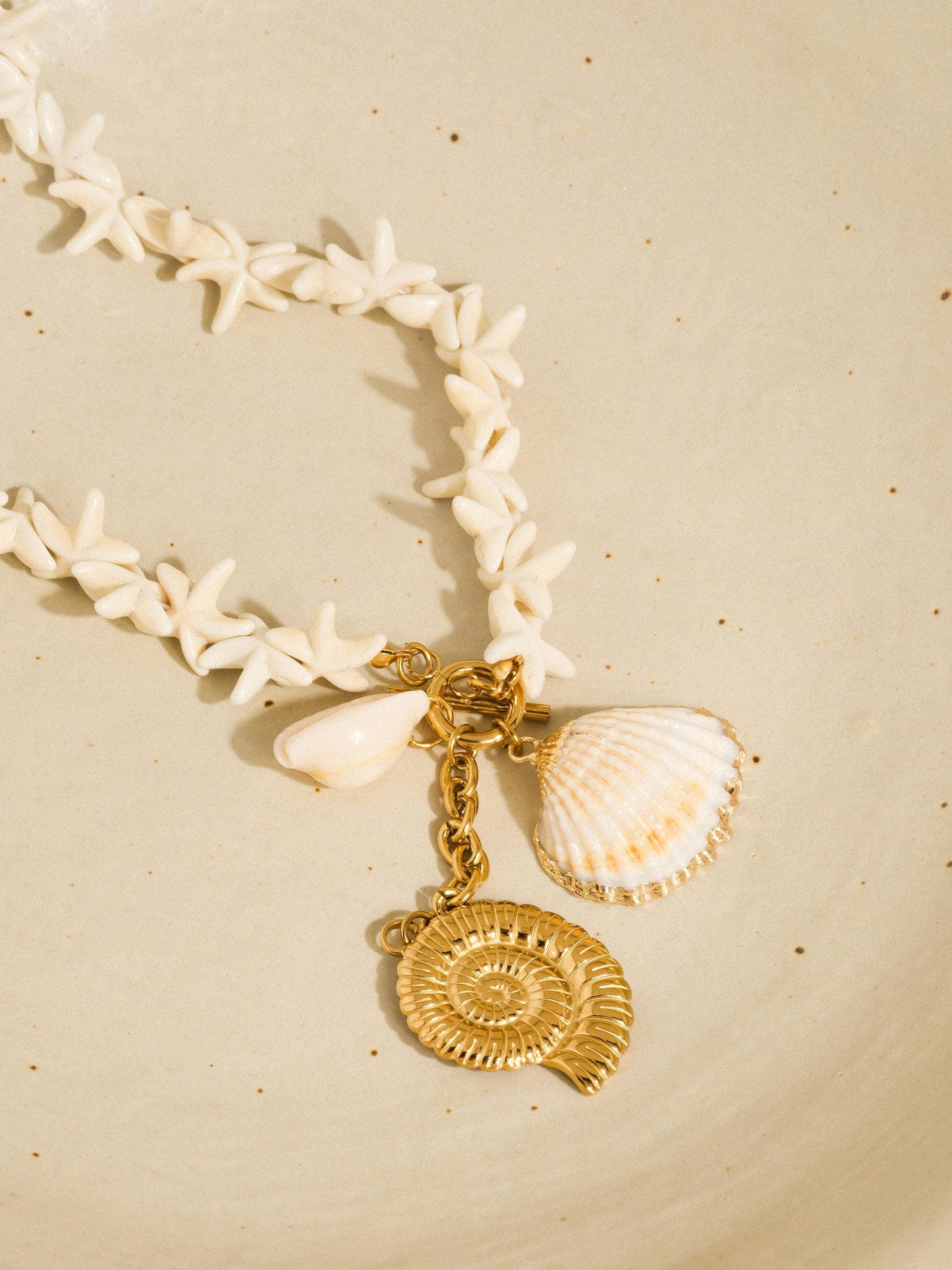 Island 18K Gold Non-Tarnish Boho Shell Charm Necklace: Yellow Gold