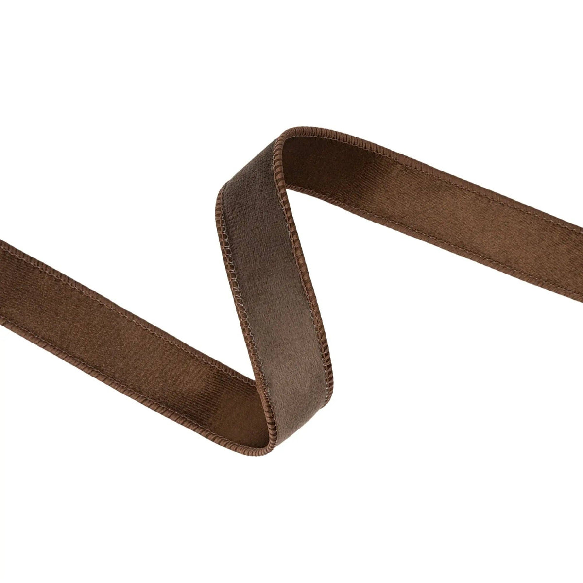1" Reversible Classic Velvet Wired Ribbon | Brown w/ Brown Shimmer Backing | 10 Yard Roll