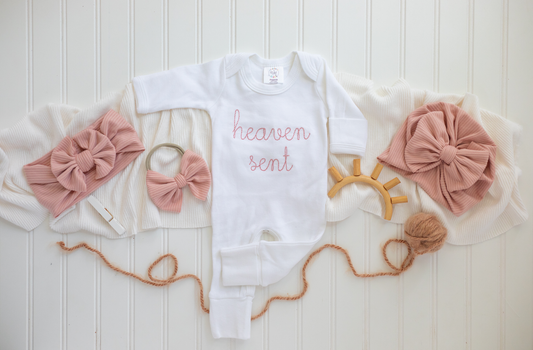 Baby Girl Romper | Heaven Sent Pink: Newborn / Romper and Bow