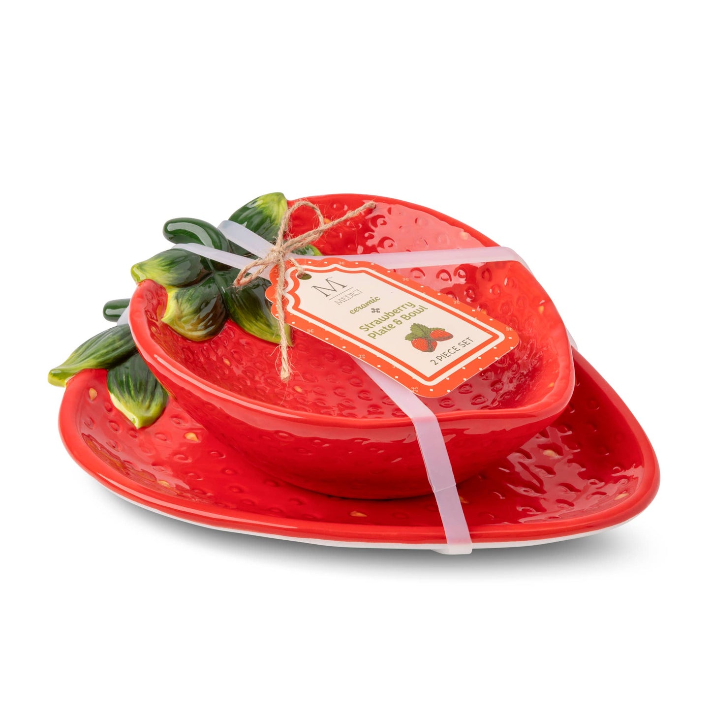 Ceramic Strawberry Bowl & Plate Set