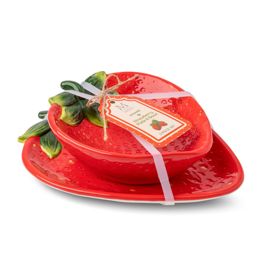Ceramic Strawberry Bowl & Plate Set