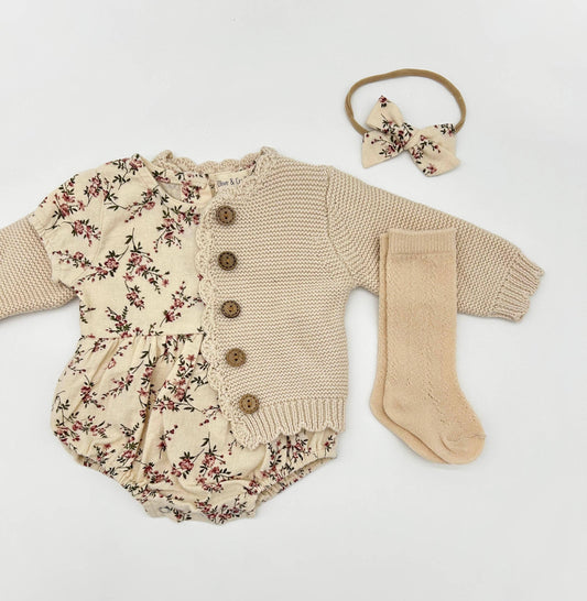 Anessa Romper Set: 4pc Sand+Cream / Newborn (NB)US