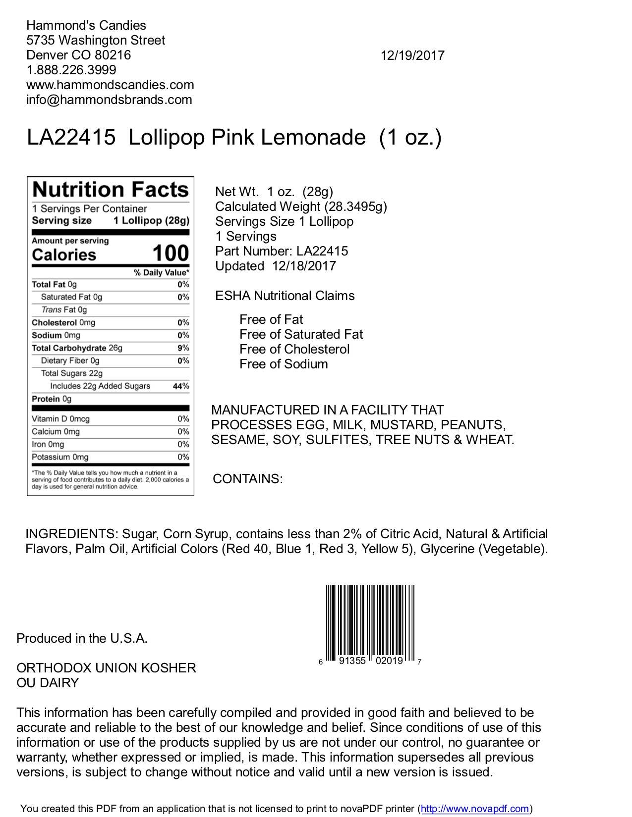 Handmade Lollipop - Pink Lemonade - 1 oz