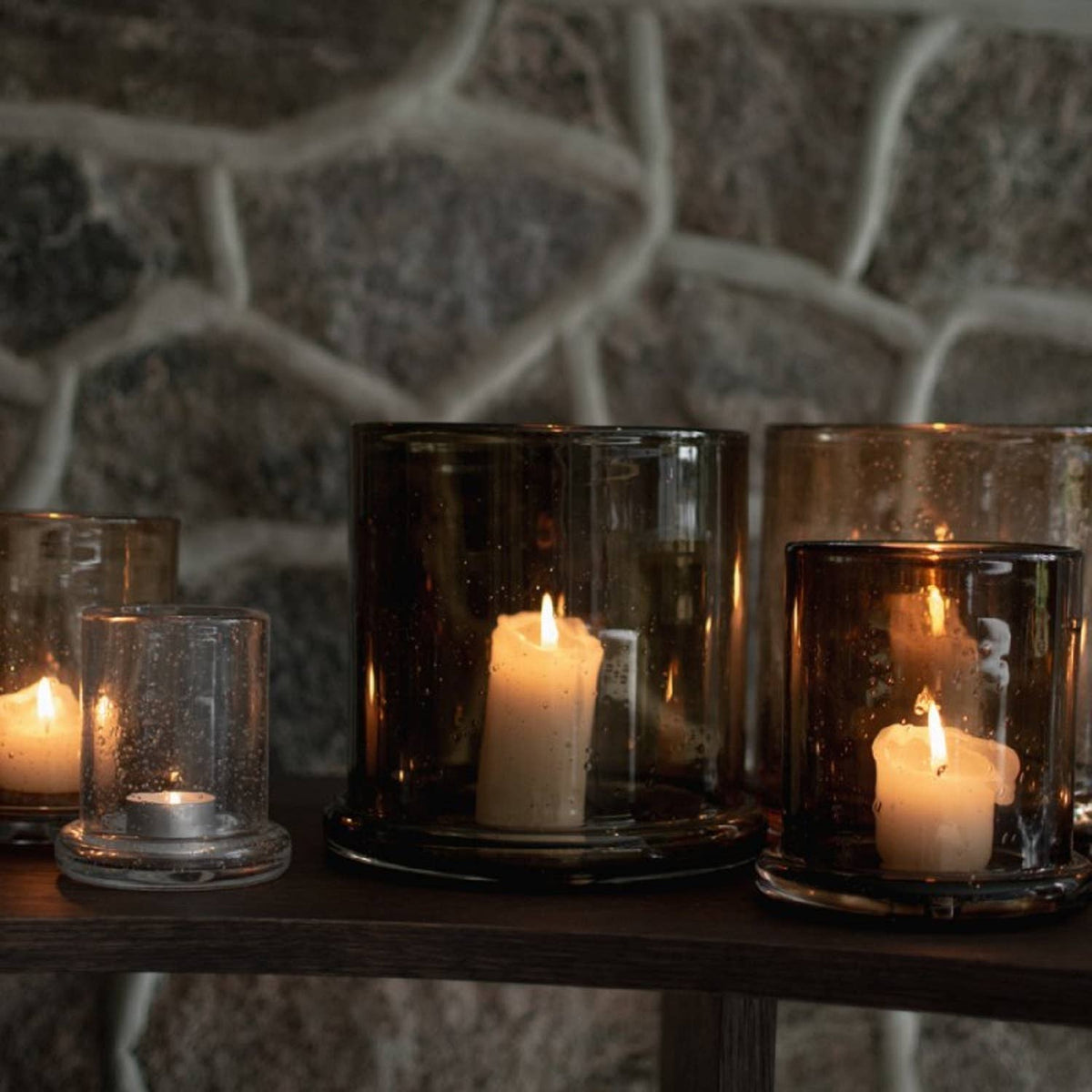 Bubble Hurricane Candle Holder- Large Brown GLASS