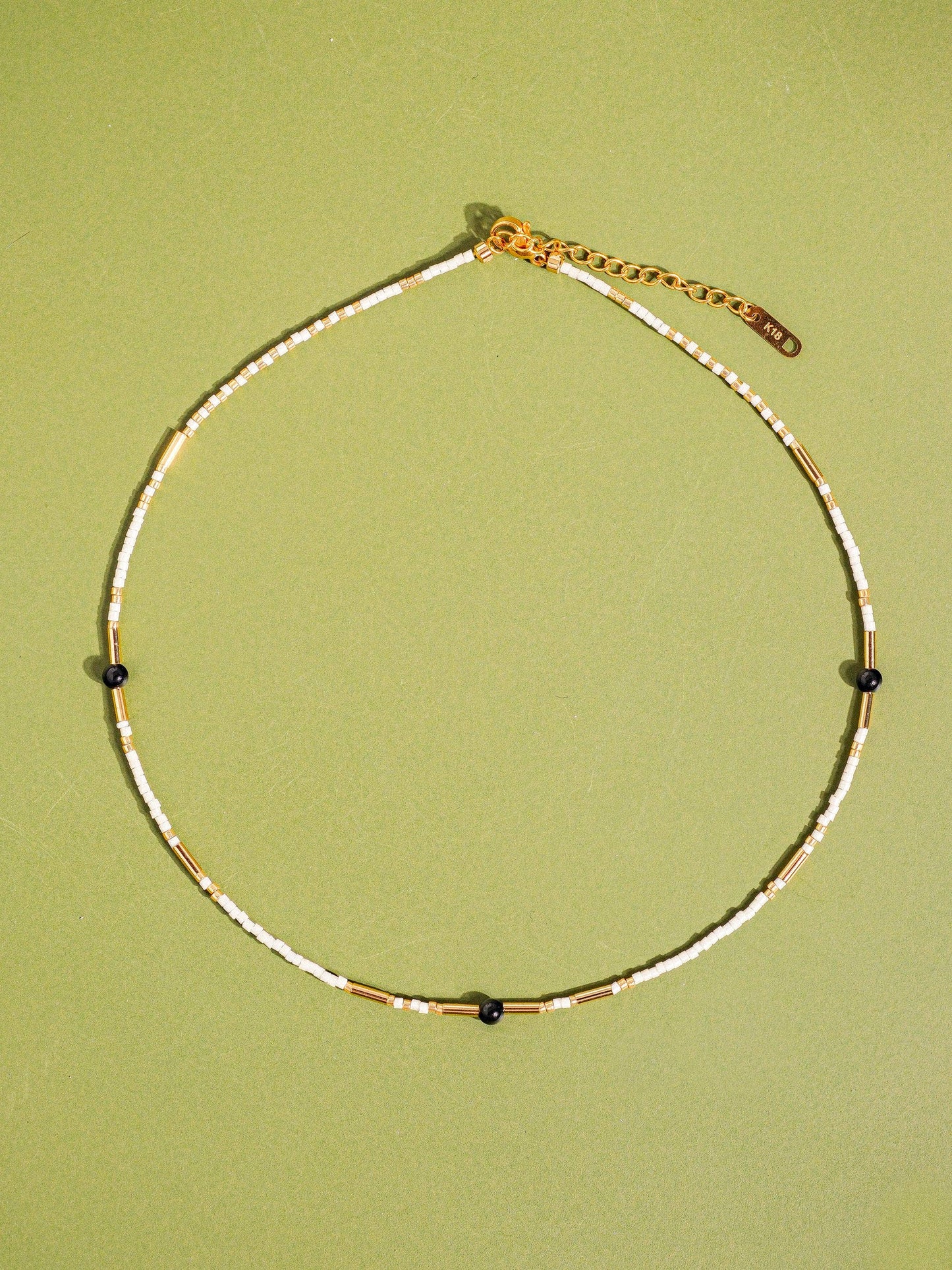 18K Handmade  Bohemian Beaded Stack Necklaces: Nyx-White