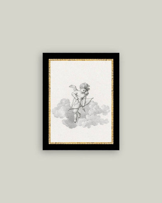 Cupid Framed Antique Art: 7x9