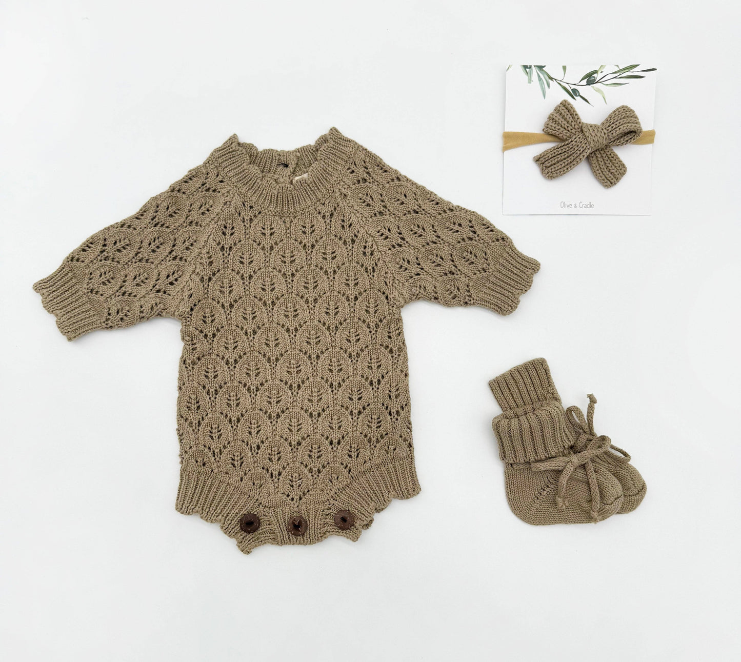 Willow Lacy Romper: 3pc set (romper +booties + bonnet) / Newborn (NB)