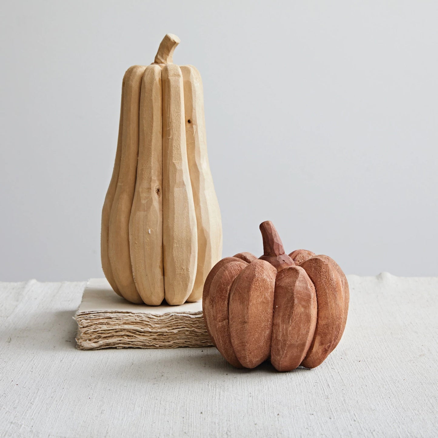 Hand-Carved Poplar Wood Pumpkin, Burnt Orange