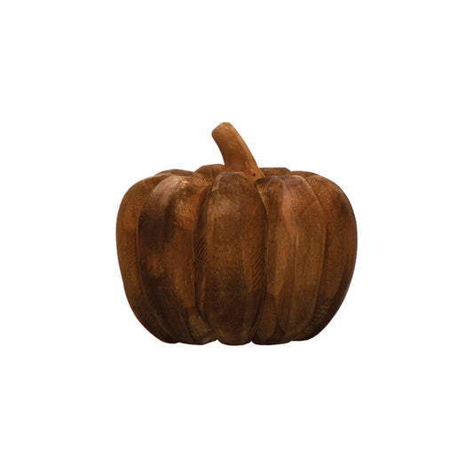 Hand-Carved Poplar Wood Pumpkin, Burnt Orange