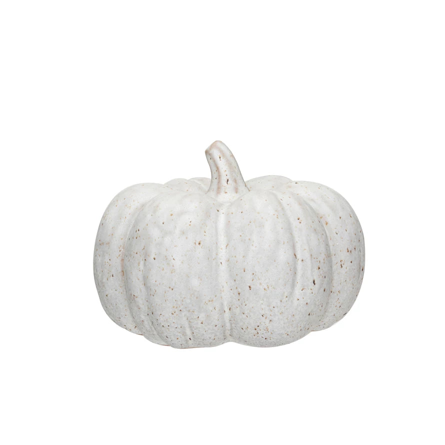 Large Stoneware Pumpkin, Reactive Glaze, Cream Color Speckled (Each One Will Vary)