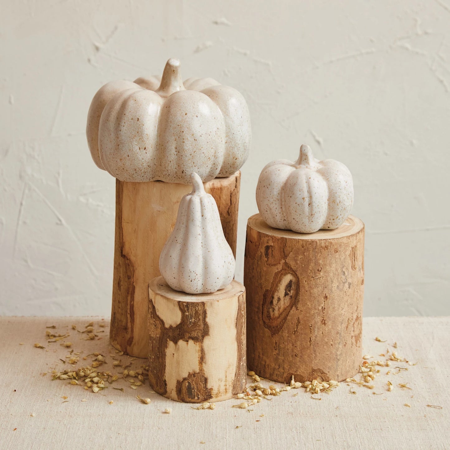 Large Stoneware Pumpkin, Reactive Glaze, Cream Color Speckled (Each One Will Vary)