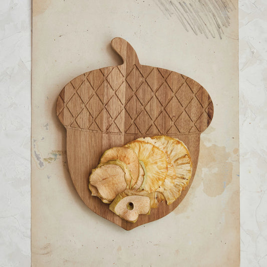 Engraved Acacia Wood Acorn Shaped Cheese/Cutting Board, Natural