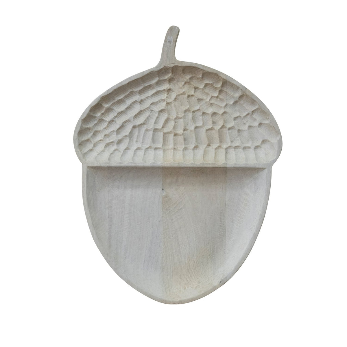 Hand-Carved Mango Wood Acorn Shaped Cheese/Serving Board with 2 Sections, Bleached