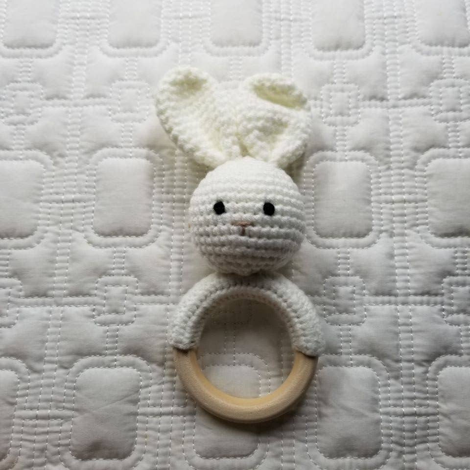 White Bunny Hand Crocheted Rattle