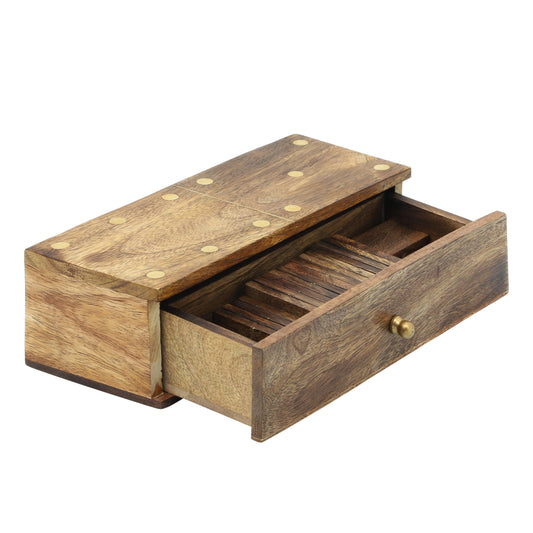 Mango Wood Pull-Out Drawer Domino Game Set