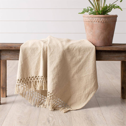 Tan Double Weave Throw with Fringe