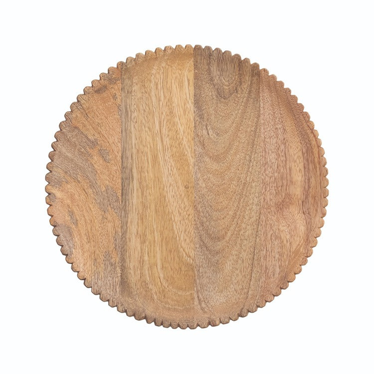 Round Mango Wood Scalloped Serving Board Tray