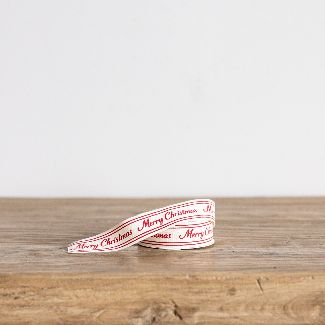 Red Cursive Writing Merry Christmas Ribbon: Small