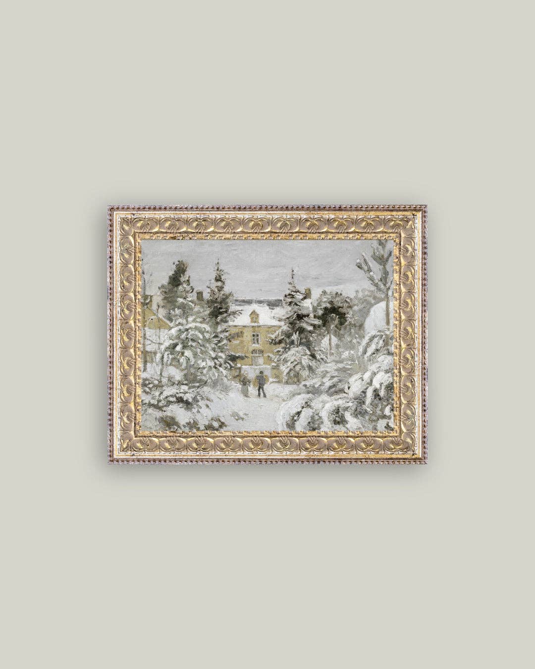 Snowy Stroll Framed Antique Art: 10x8