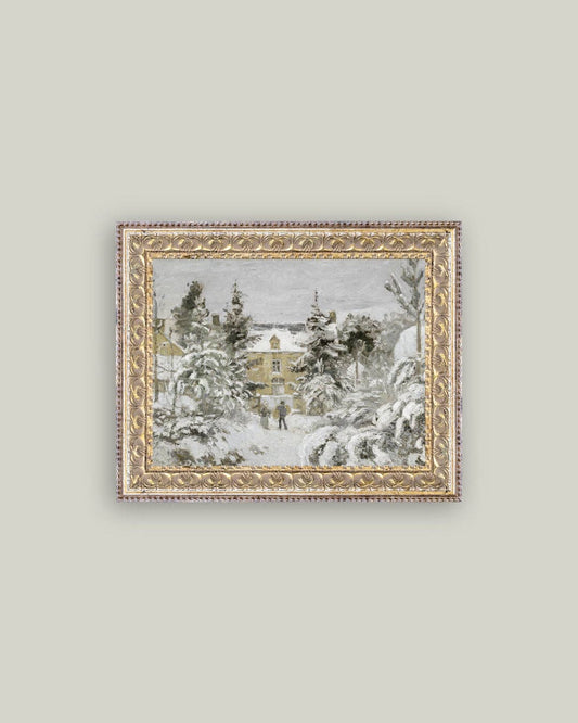 Snowy Stroll Framed Antique Art: 10x8