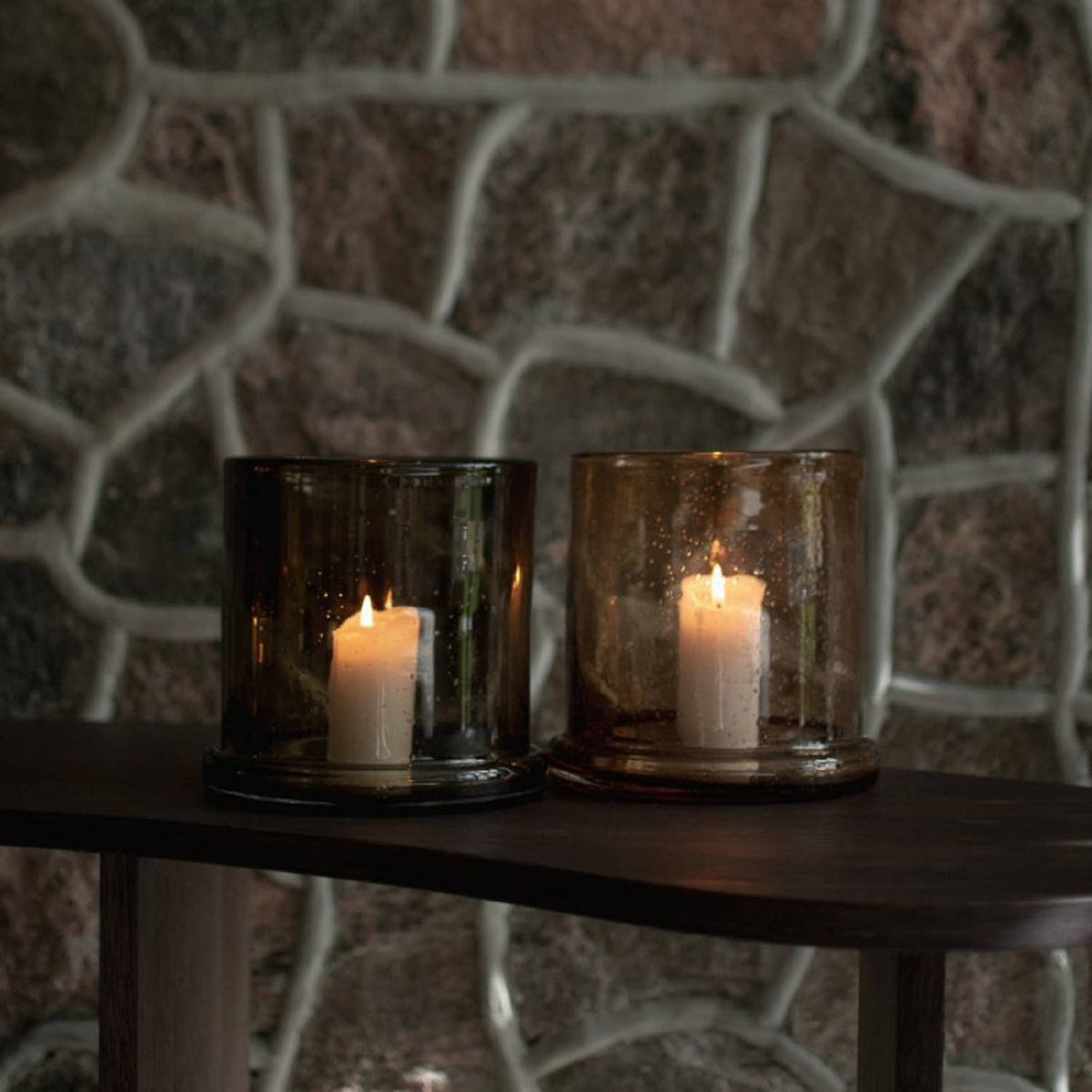 Bubble Hurricane Candle Holder- Large Brown GLASS