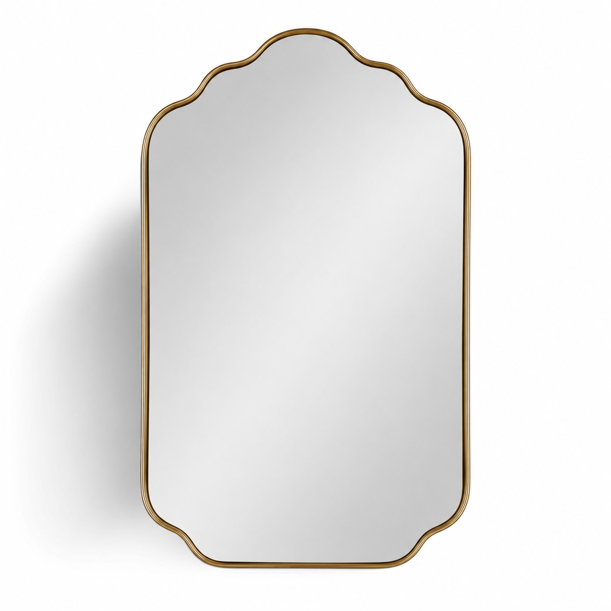 Handmade Antique Brass Scalloped Wall Mirror | Moroccan Brass Vanity Mirror: 27.5" H × 17.7" W