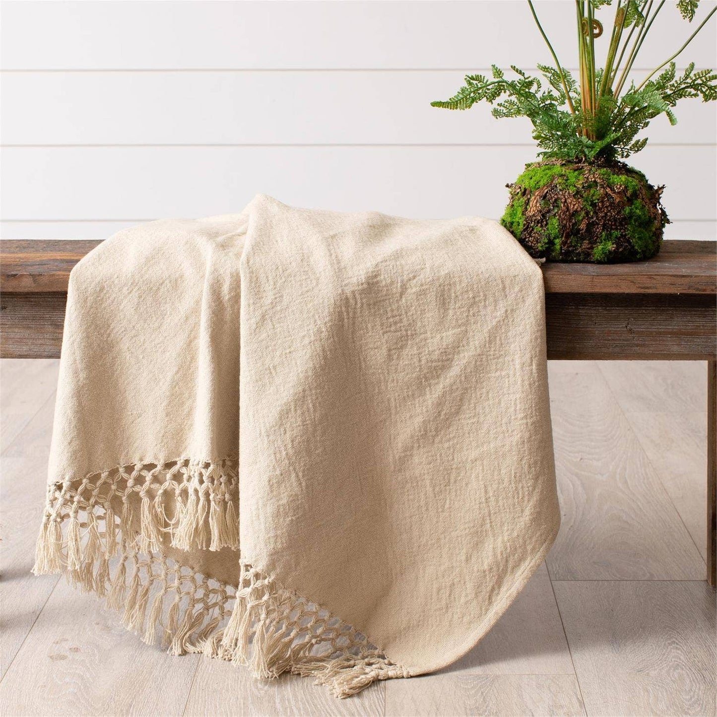 Tan Double Weave Throw with Fringe