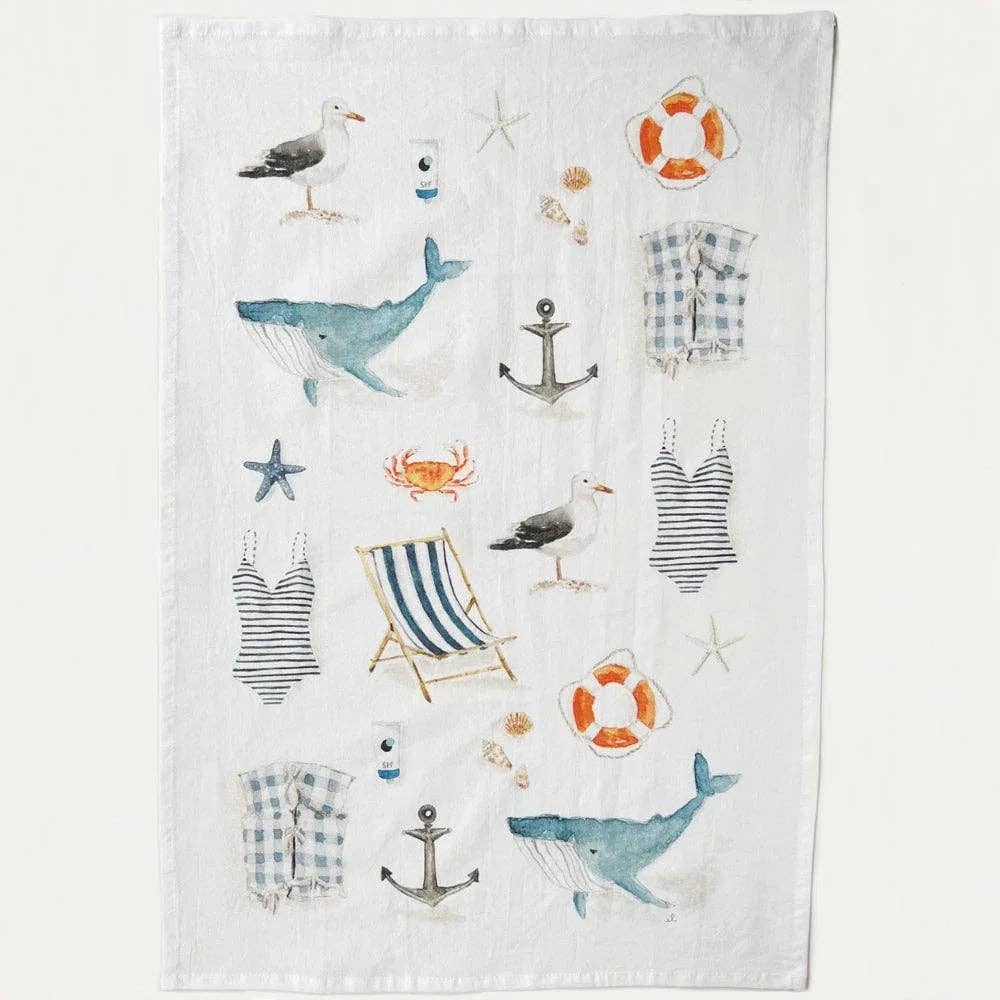 Seaside cotton flour sack tea towel