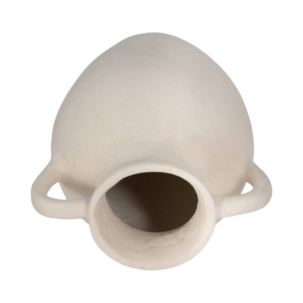Ivory Paper Mache Amphora Round Vase with Handles