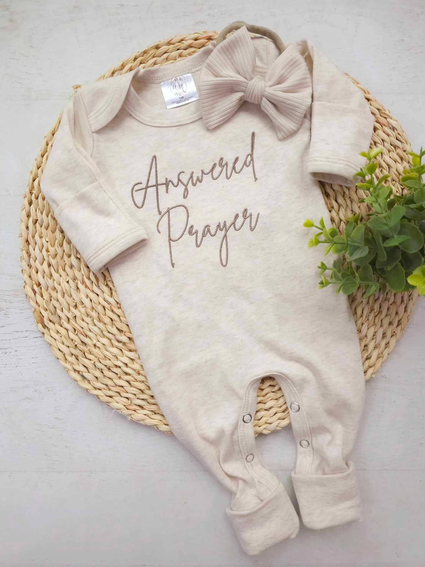 Baby Romper | Answered Prayers Oatmeal: 0-3M / Romper Only