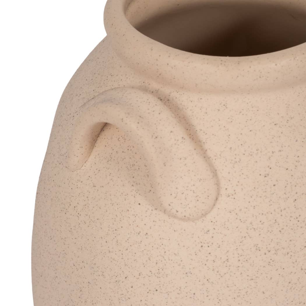 Ceramic Textured Vase with Handles - Ivory, 8 in.