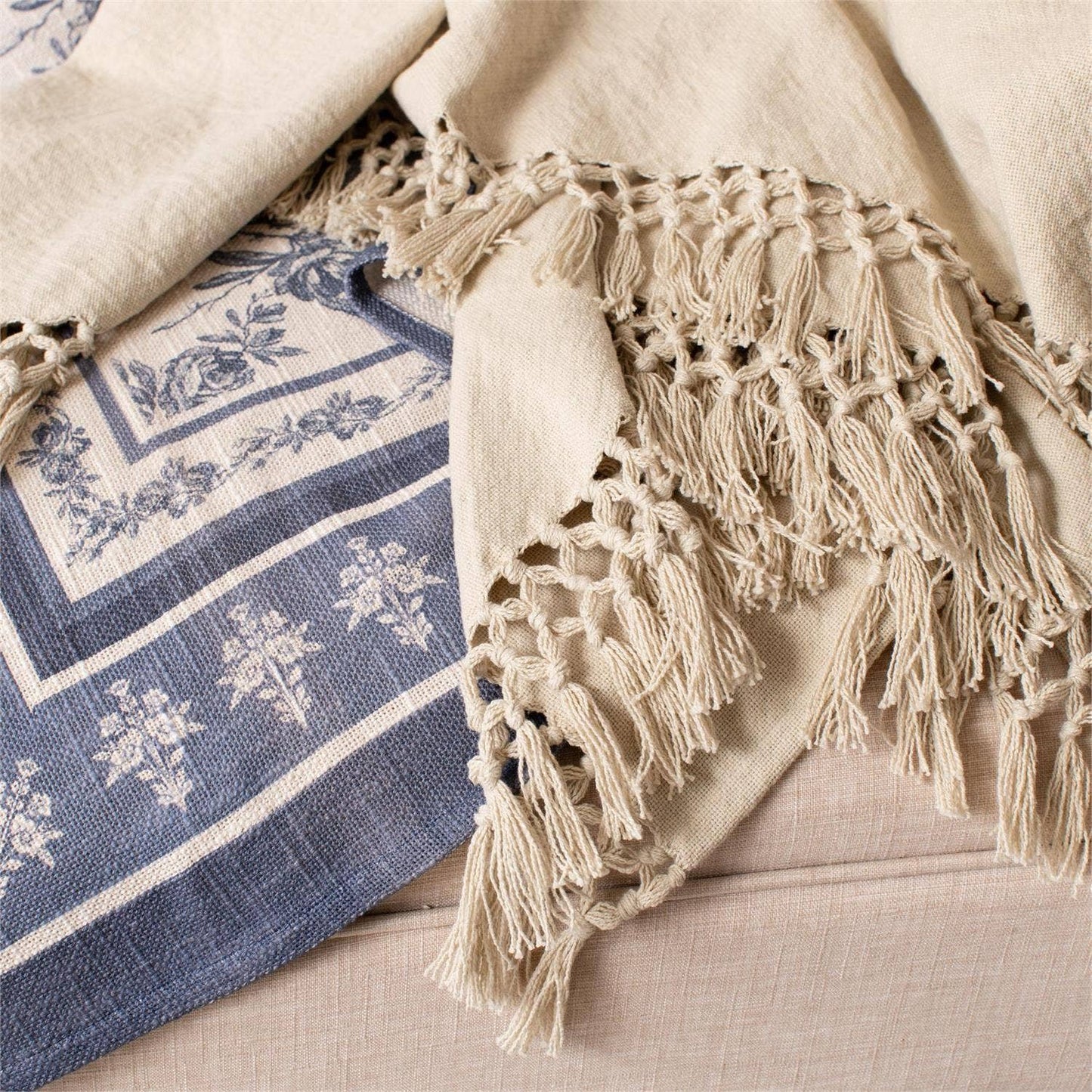 Tan Double Weave Throw with Fringe