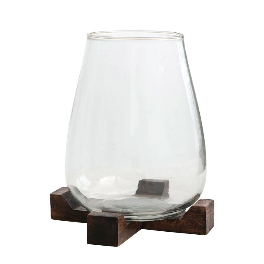 Glass Hurricane/Vase w/ Mango Wood Base