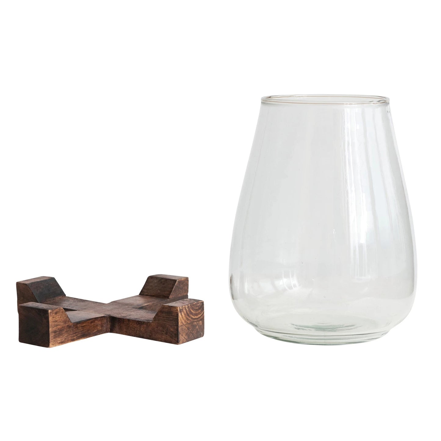 Glass Hurricane/Vase w/ Mango Wood Base