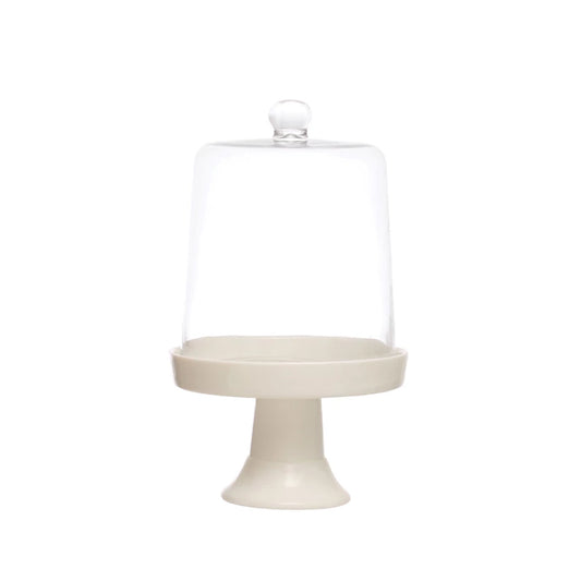 White Pedestal w/ Glass Cloche