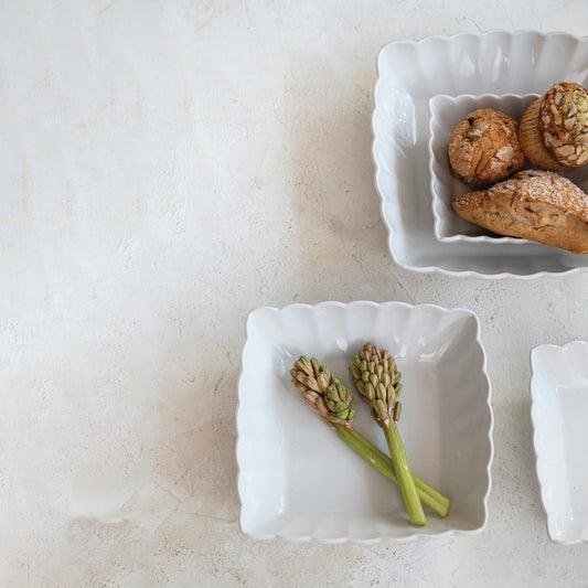 Scalloped Edge Stoneware Serving Dishes Set of 4