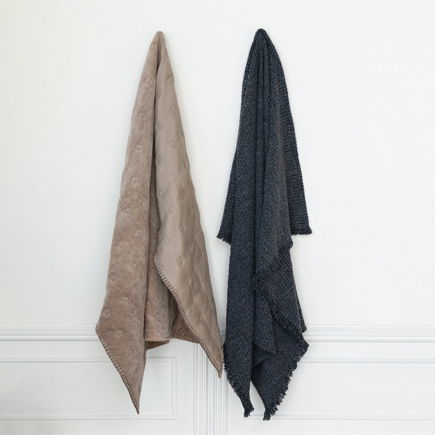 Stonewashed Cotton Blend Bouclé Throw w/ Fringe, Charcoal Color