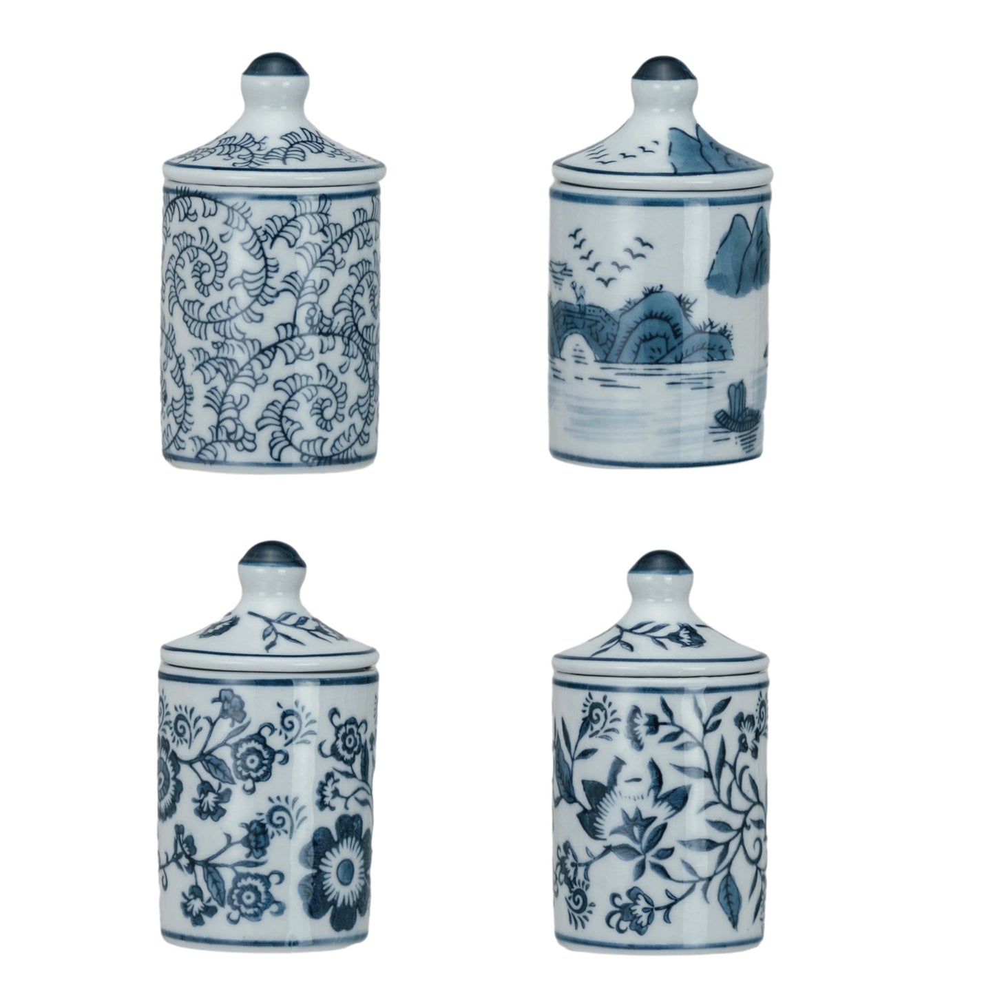 Hand-Painted Stoneware Spice Jar w/ Pattern, 4 Styles (Each One Will Vary)