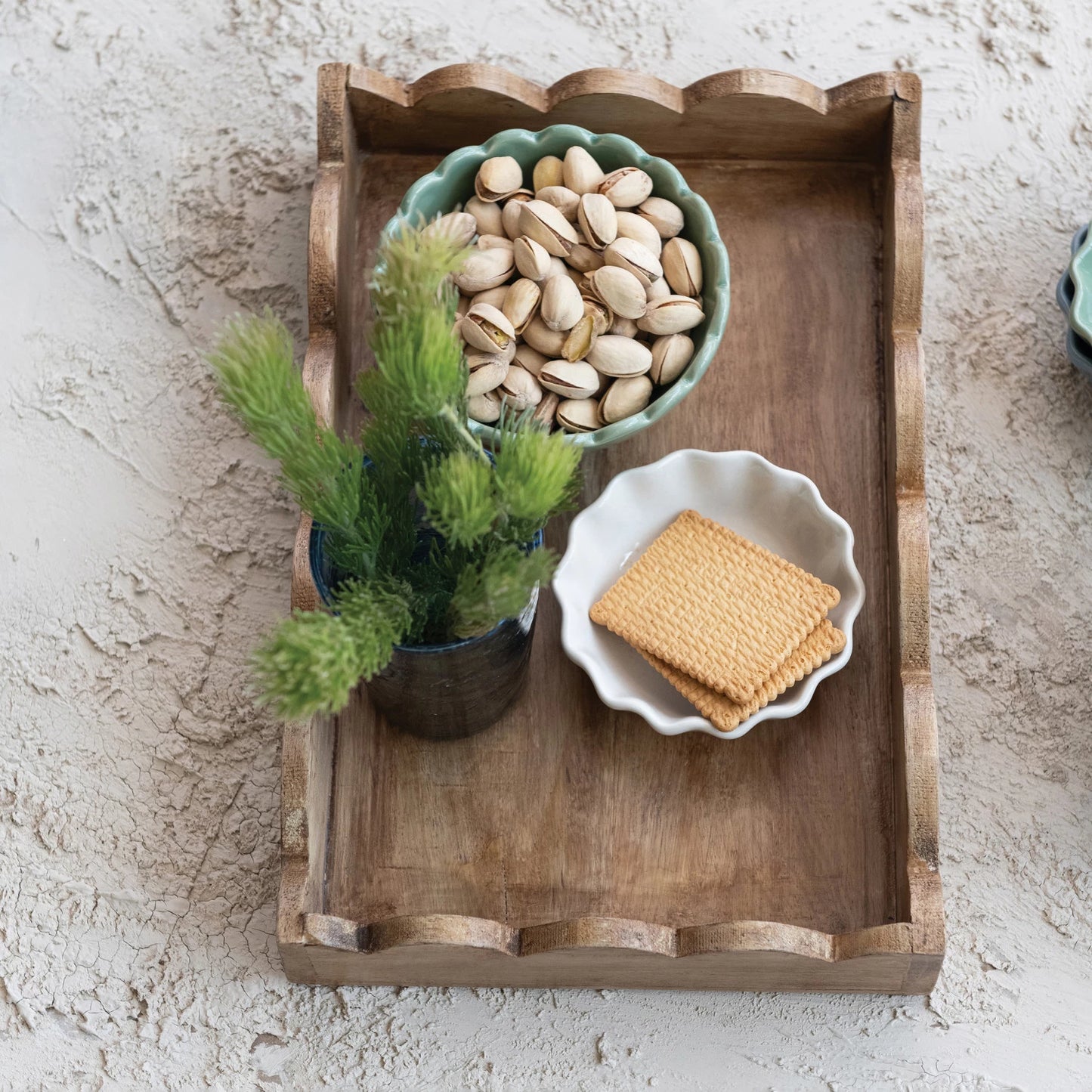 Mango Wood Scalloped Tray, Natural