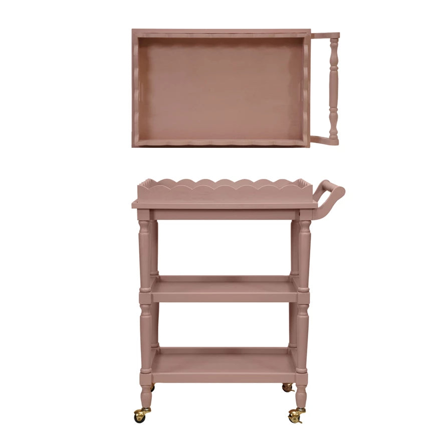 Pink Bar Cart with Removable Tray