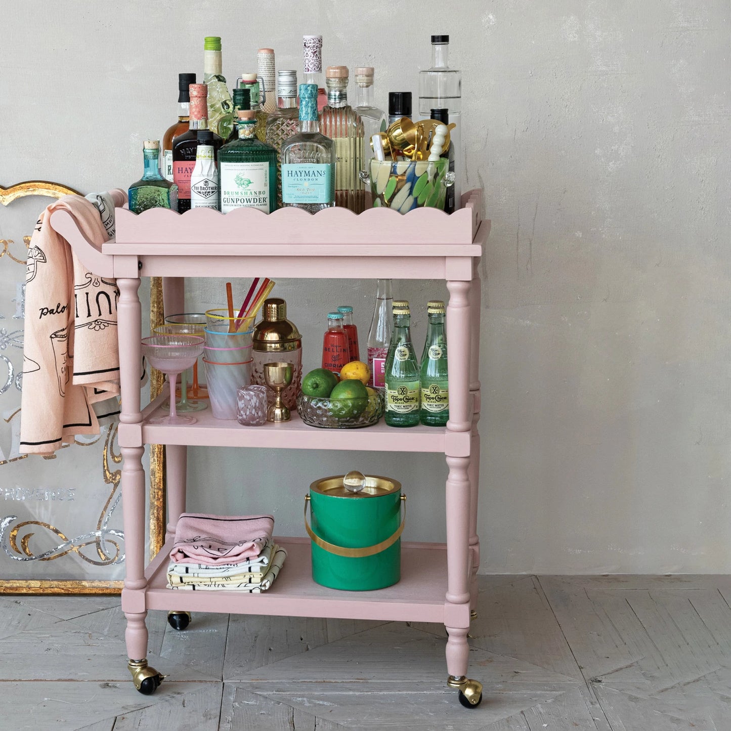 Pink Bar Cart with Removable Tray