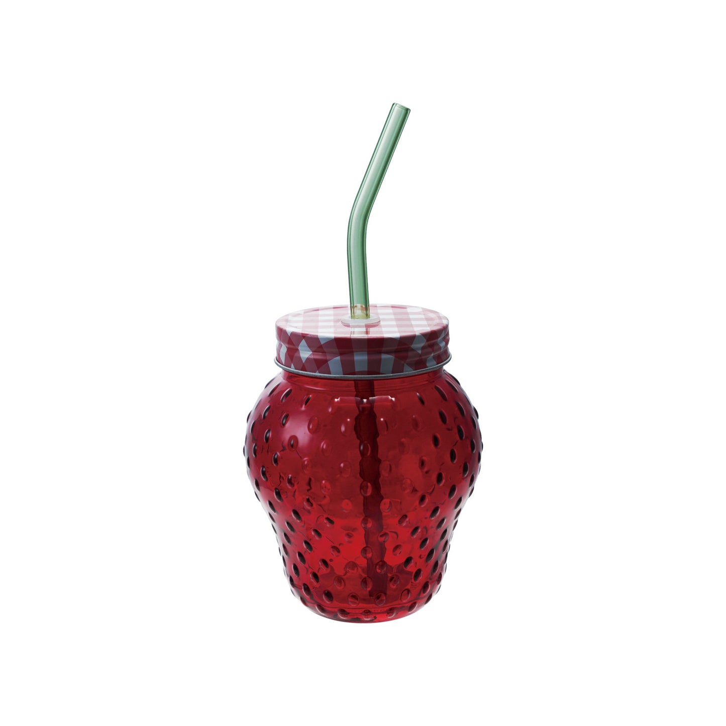 Strawberry Shaped Glass with Lid & Glass Straw