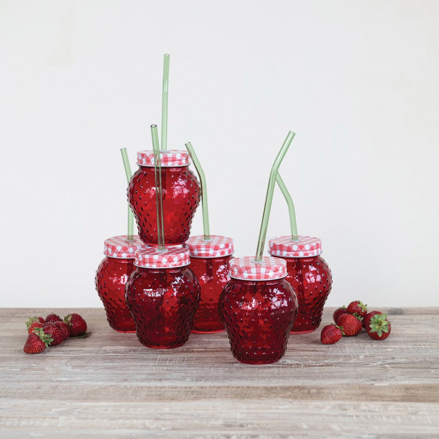Strawberry Shaped Glass with Lid & Glass Straw