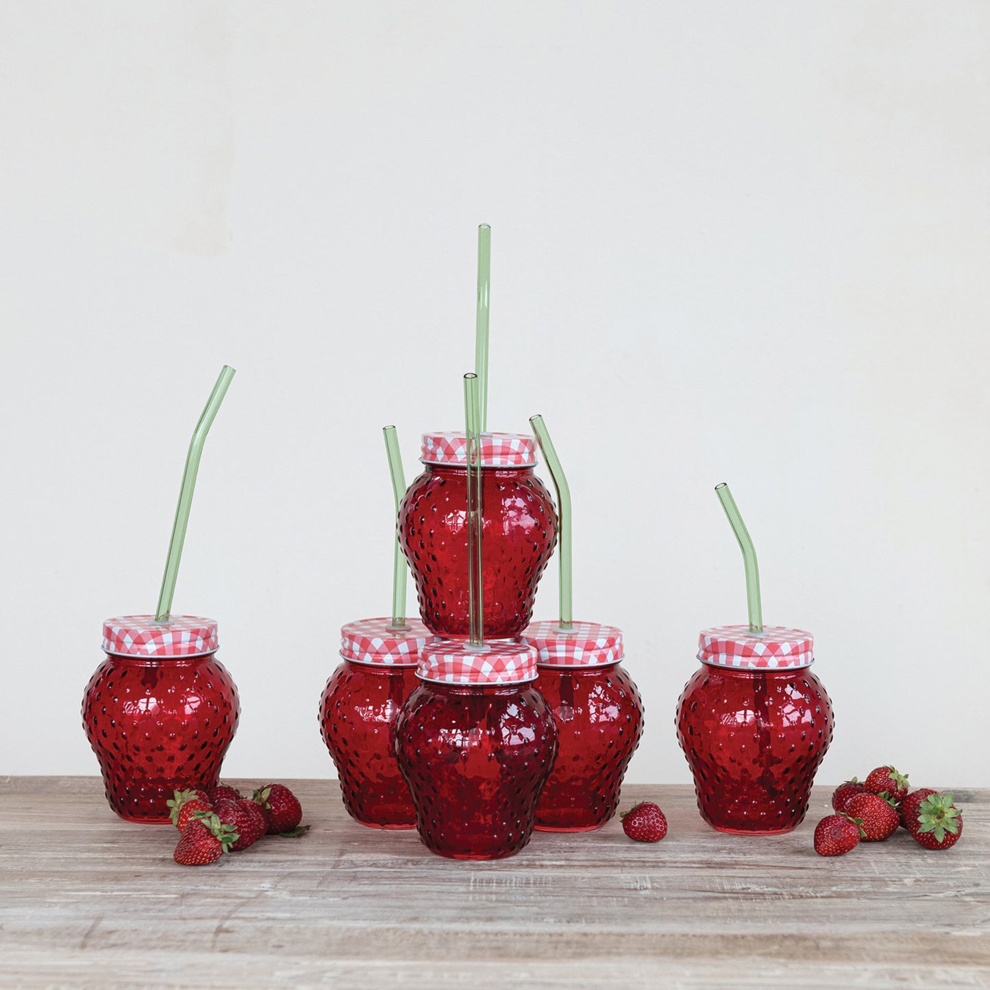 Strawberry Shaped Glass with Lid & Glass Straw