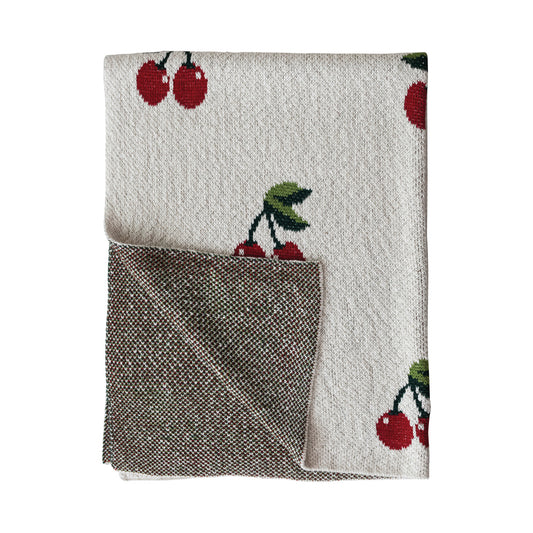Cotton Knit Baby Blanket with Cherries
