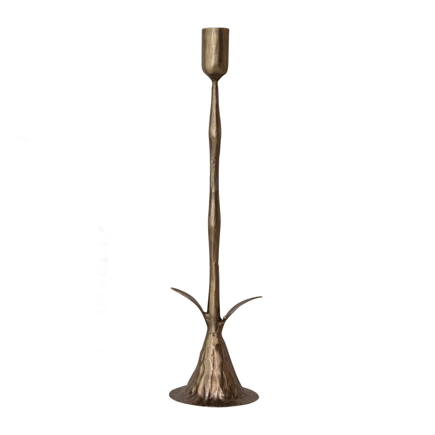 Hand-Forged Metal Stem Shaped Taper Holder, Antique Brass Finish