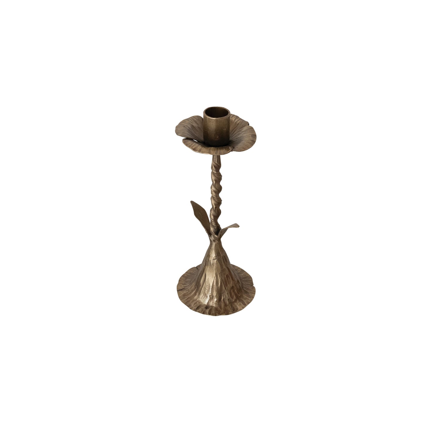 Hand-Forged Metal Twisted Stem Shaped Taper Holder, Antique Brass Finish