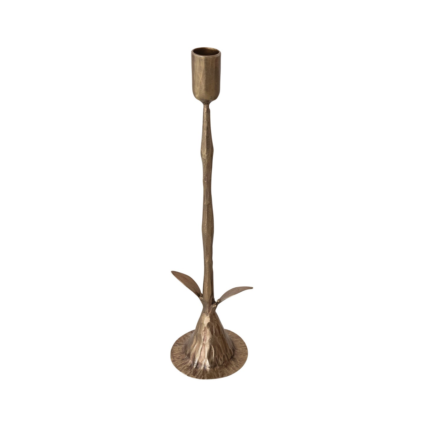 Hand-Forged Metal Stem Shaped Taper Holder, Antique Brass Finish