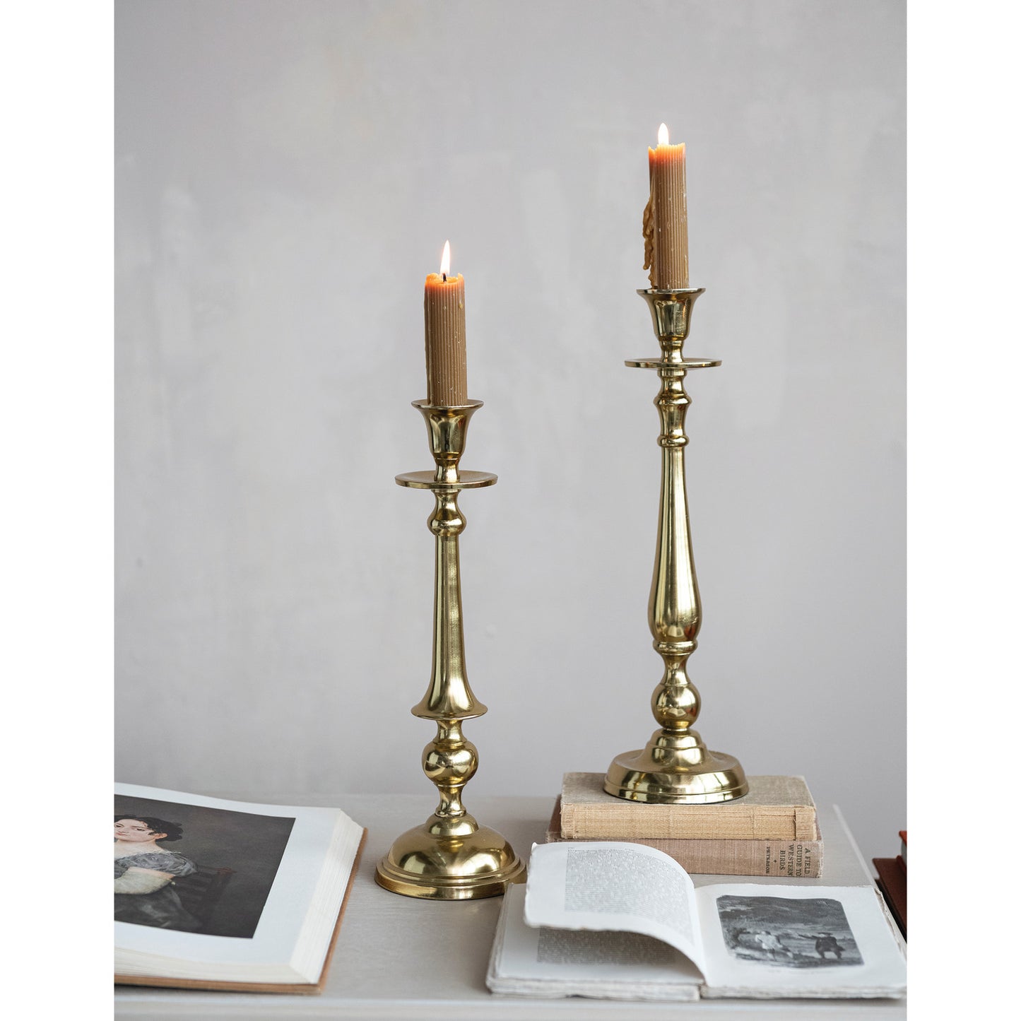 Cast Iron Taper Holders, Brass Finish